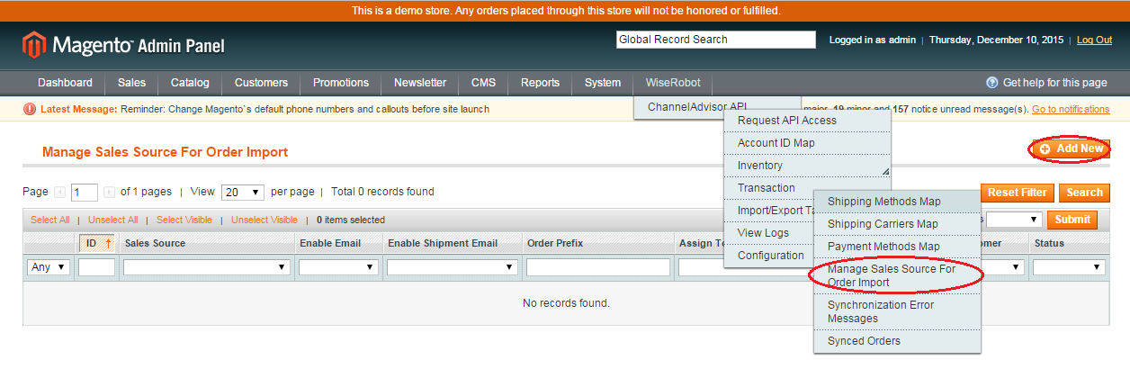 Manage Sales Sources for Product Update Settings